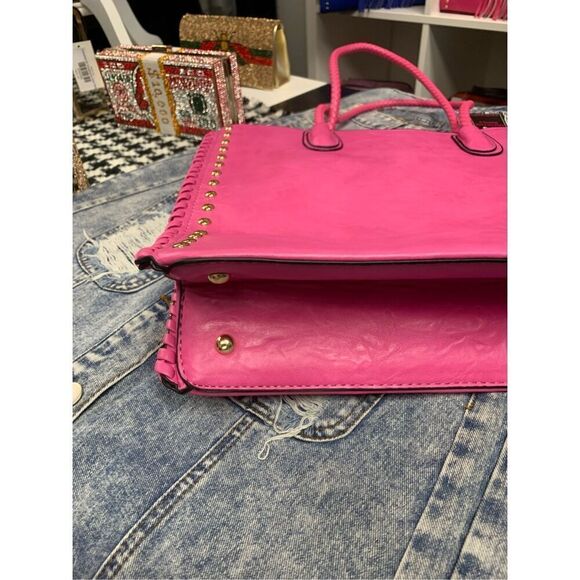 Hot Pink Studded Tote Handbag - Picture 4 of 8